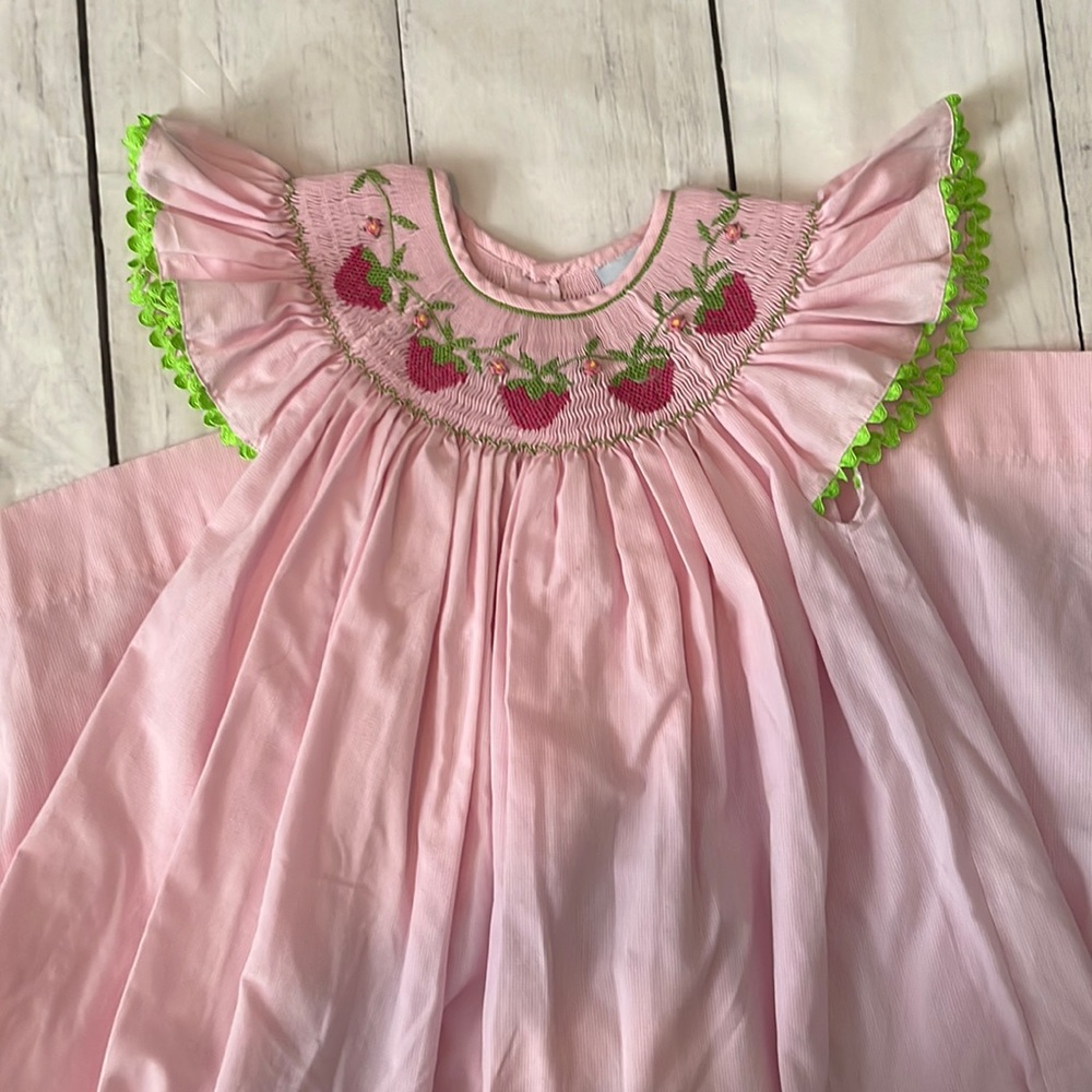 Strawberry smocked pink dress